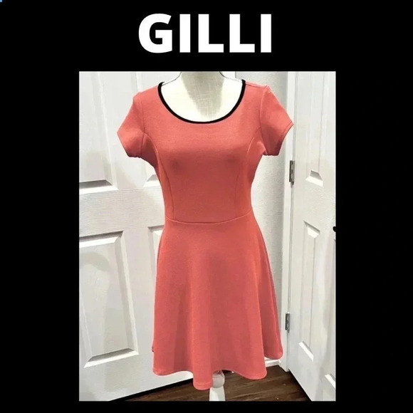 Gilli Peach and Navy blue Midi dress 90’s retro vibes capped sleeves - Picture 2 of 8